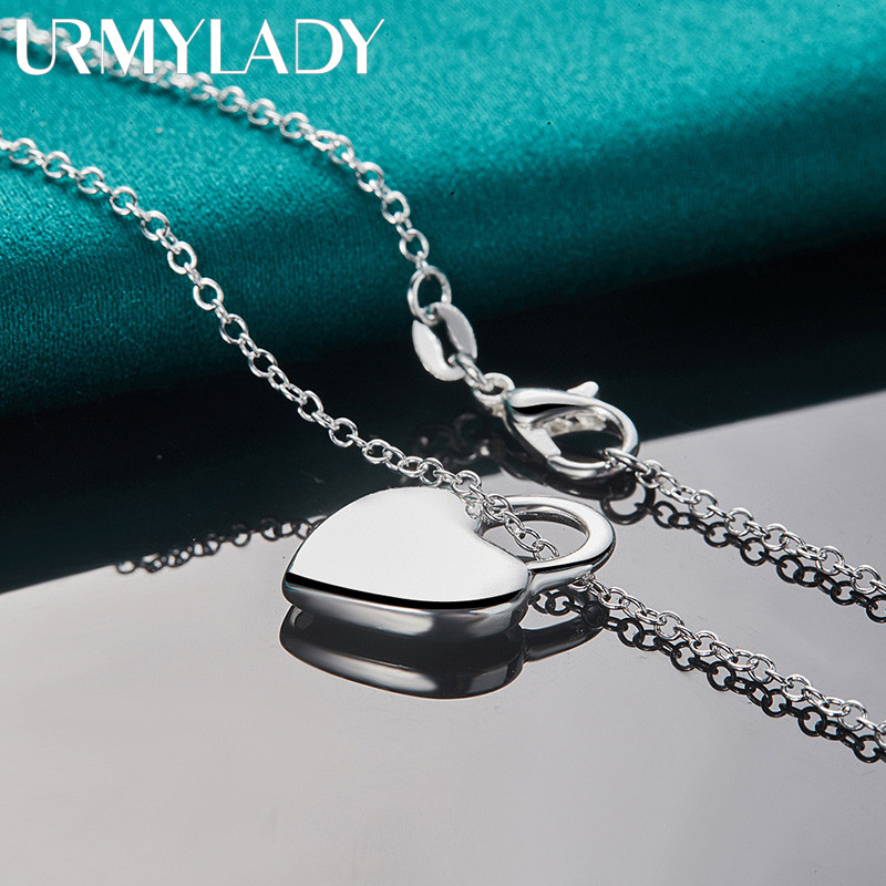 URMYLADY Bạc 925 Khóa Trái Tim 16-30 Inch Mặt Dây Chuyền Vòng Cổ Nữ Cưới Quyến Rũ Trang Sức