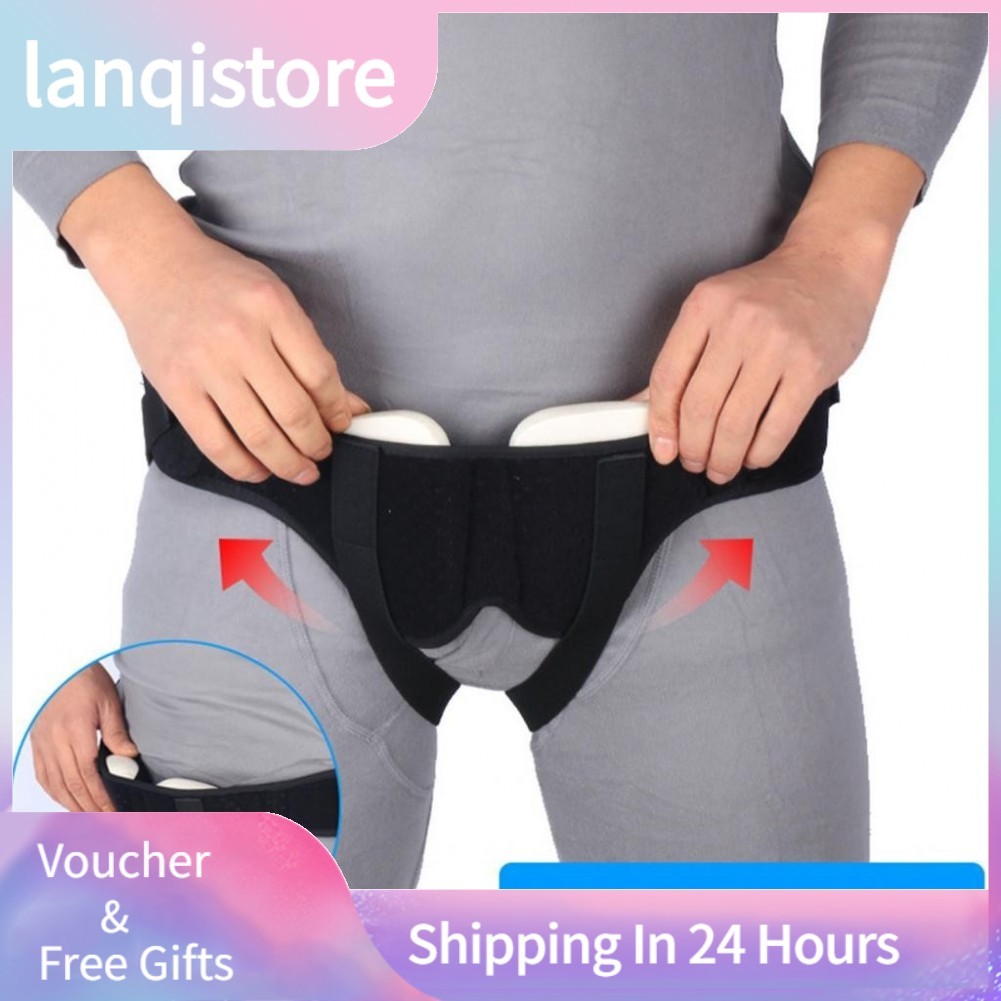 Lanqistore Đai cố định thoát vị ruột Vải nylon màu đen Dễ dàng điều chỉnh cho nam giới Miếng đệm bẹn PU để chăm sóc cơ thể