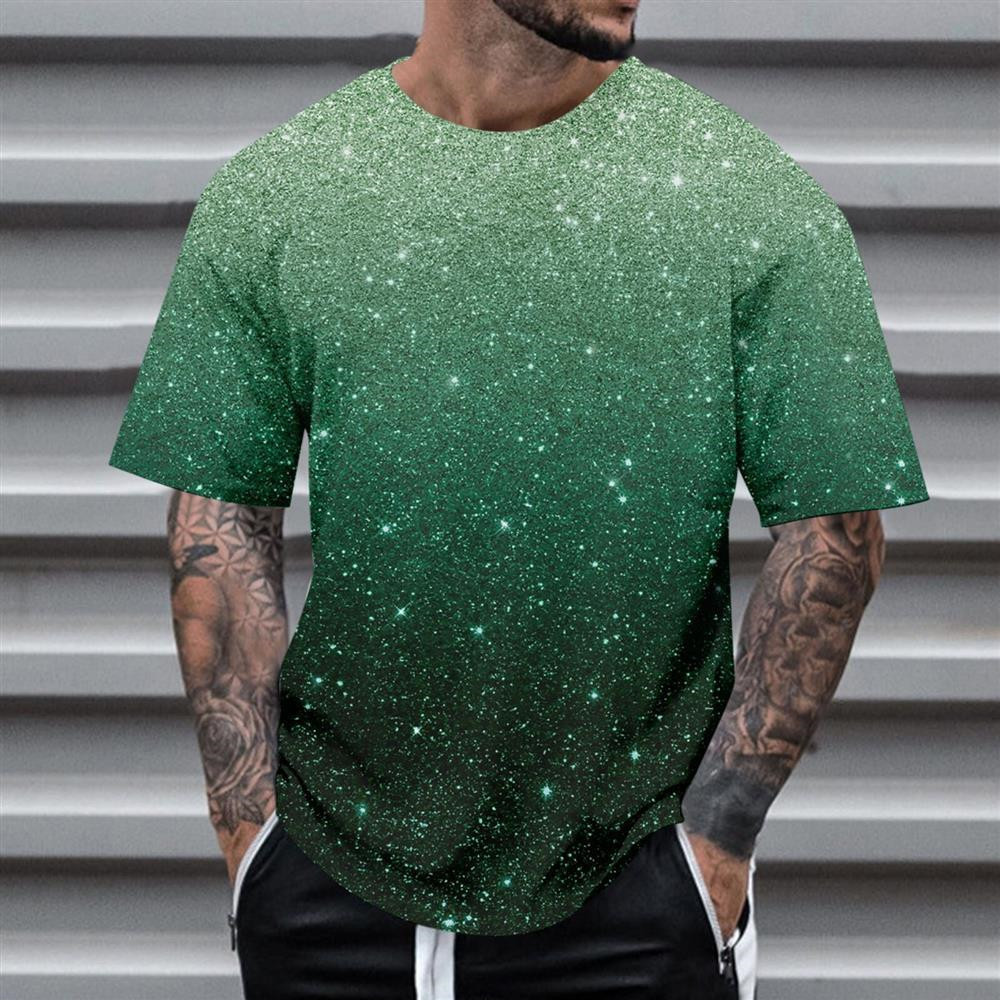 Áo thun nam họa tiết sequin 3D thời trang mùa hè, lấp lánh màu sắc