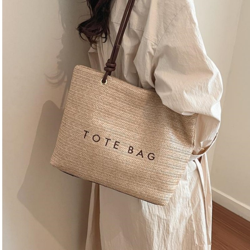 GC2 Túi tote dung tích lớn dành cho nữ phong cách lười biếng cỏ dệt túi đeo vai thông thường thời trang túi đa năng CG2
