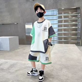 Set đồ bé trai thể thao – áo thun tay ngắn phối màu + quần short nhanh khô mùa hè