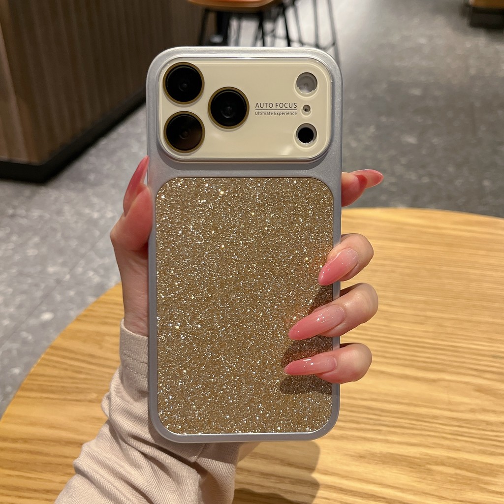 Ốp điện thoại dạng bột lung linh màu hồng hồng cho IPhone 17 Pro Max 17 16 15 14 13 Vỏ bảo vệ chống sốc 9CHH