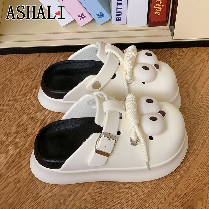 ASHALI Giày Lỗ Nữ Mùa Hè Bên Ngoài Mặc Thường Ngày Thoáng Khí Chống Trơn Trượt Đế Dày Mũi Che Nửa Dép Nữ