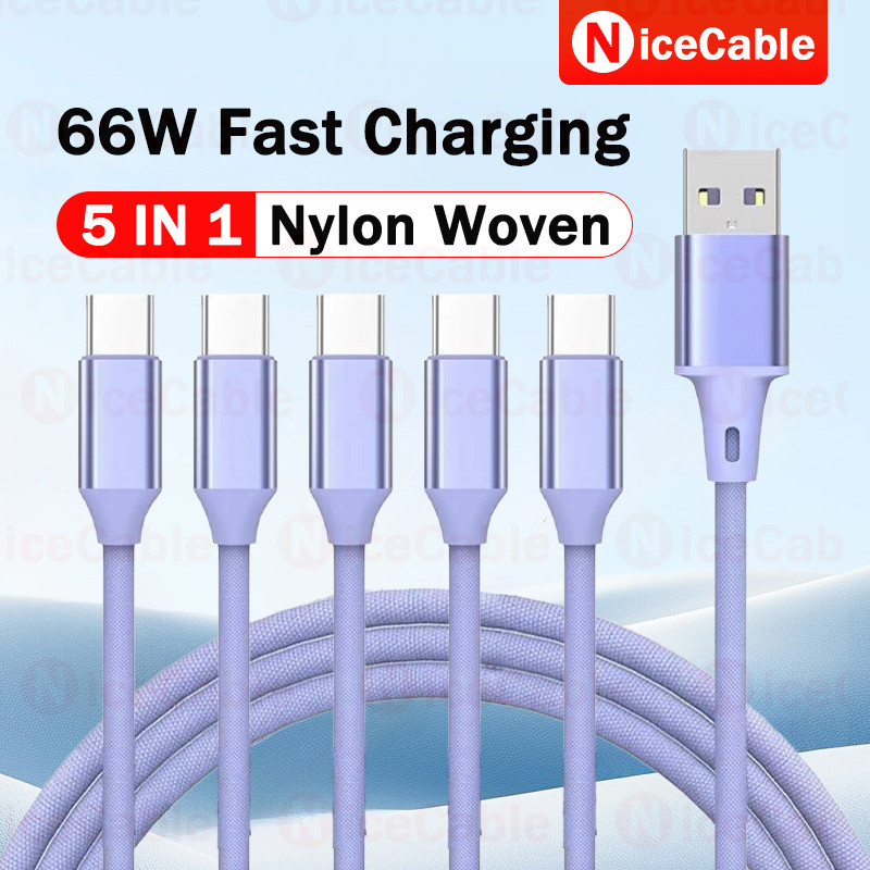 Dây dữ liệu dệt cường độ cao 1,5M / 2M 5 IN 1 USB sang Type C / ios / Micro Cáp sạc nhanh 66W Cáp sạc điện thoại di động Tương thích rộng rãi