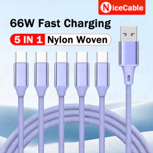 Dây dữ liệu dệt cường độ cao 1,5M / 2M 5 IN 1 USB sang Type C / ios / Micro Cáp sạc nhanh 66W Cáp sạc điện thoại di động Tương thích rộng rãi