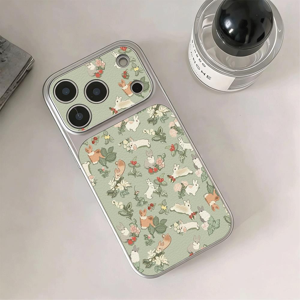 Hoa màu xanh nhạt và thỏ cho trường hợp iPhone 17Air iPhone 15 Corning Case