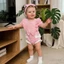 Trẻ Sơ Sinh Bé Gái Áo Liền Quần Và Băng Đô Cổ Tròn Puff Tay Ngắn Sọc In Ruffle Viền Trang Trí Trang Phục Mùa Hè