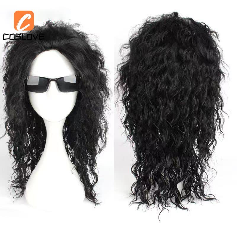 Tóc giả cosplay màu đen xoăn, phù hợp làm phụ kiện trang trí cho các hiệu suất sân khấu