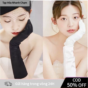 【COD】Găng tay nhung sa tanh màu kem trắng thanh lịch, dáng dài tay, thích hợp làm găng cưới cho cô dâu và phù dâu.