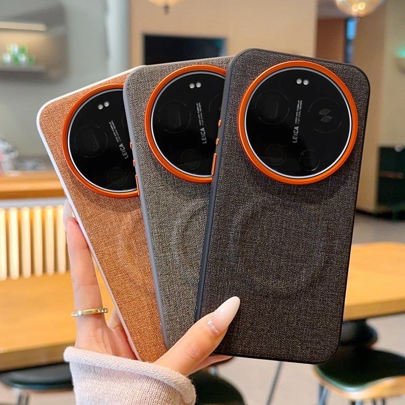Dành Cho Xiaomi 14 15 Ultra mi 17 Ultra Ốp Lưng Vải Cao Cấp Họa Tiết Bao Da Mặt Sau Bảo Vệ Cho Xiaomi 15 Siêu Nam Châm Sạc Không Dây Vỏ Điện Thoại