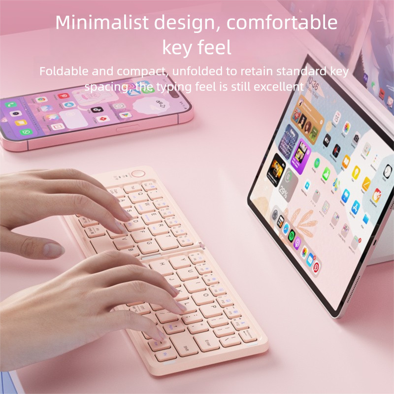 Bộ chuột bàn phím có thể gập lại Bluetooth không dây Nhỏ di động Im lặng