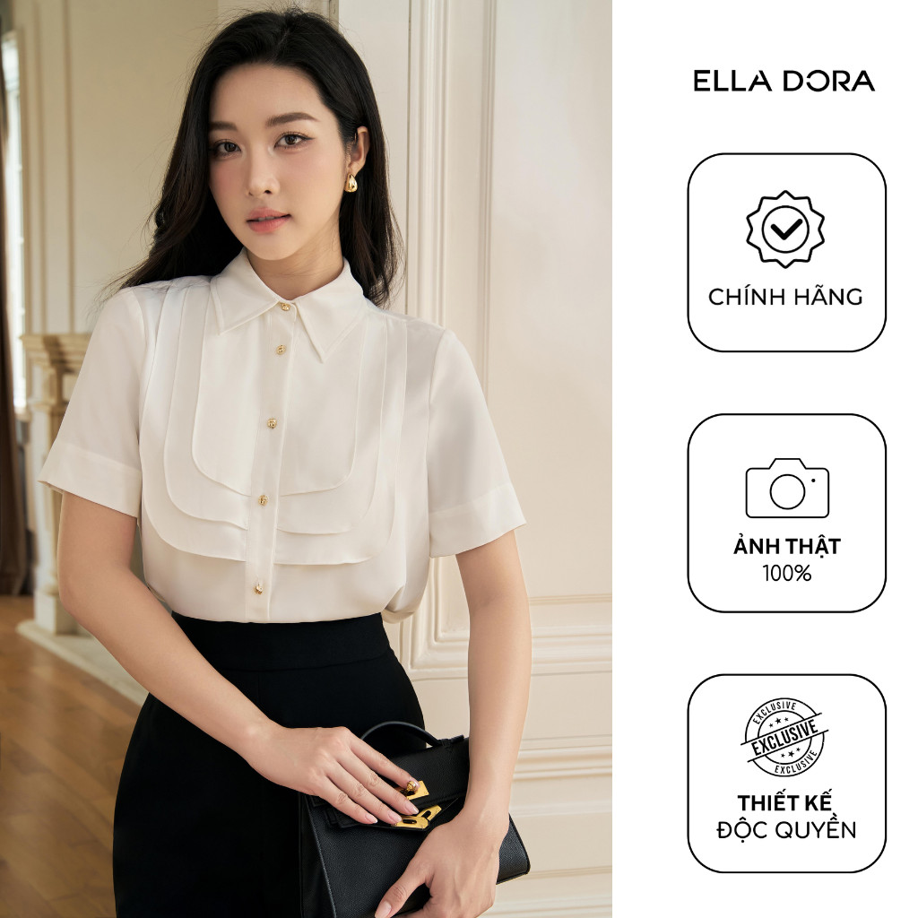 Áo sơ mi trắng nữ ELLA DORA cộc tay form gọn li hợp thiết kế thanh lịch phong cách công sở [SM179]