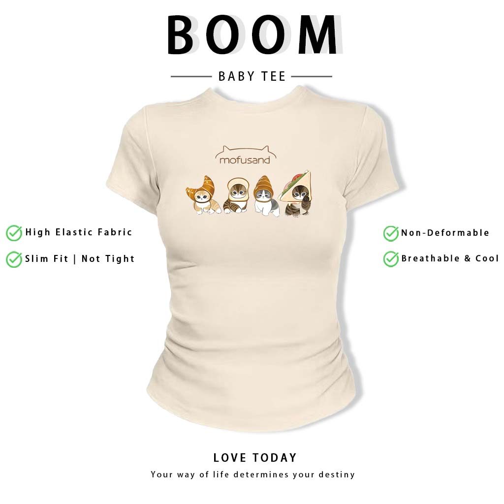 BOOM Áo Baby Tee Nữ Cotton Ôm Body-Áo Thun Ngắn Tay Y2K In Hình PhongCách Mùa Hè, Cổ Tròn Hàng Đầucách hàn quốc phongQ36