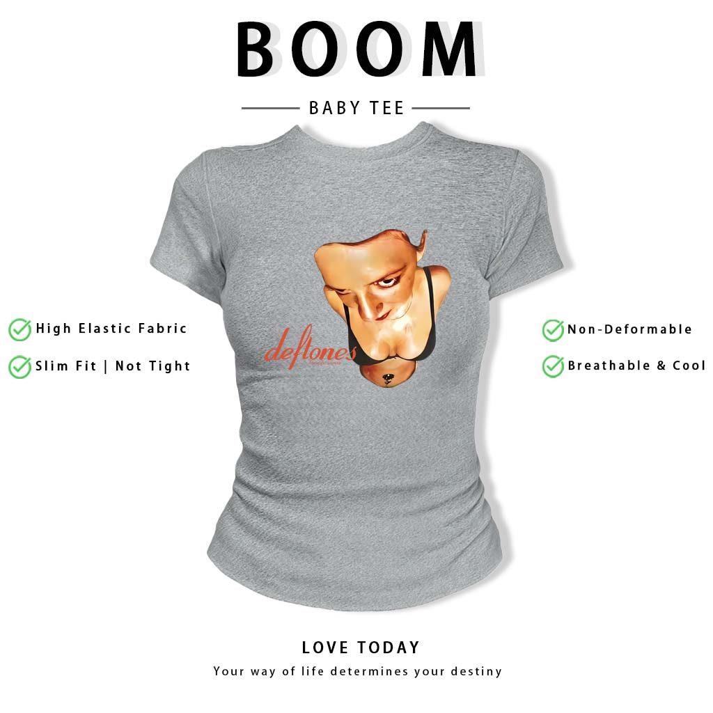 BOOM Áo Baby Tee Nữ Cotton Ôm Body-Áo Thun Ngắn Tay Y2K In Hình PhongCách Mùa Hè, Cổ Tròn Hàng Đầucách hàn quốc phongQ46