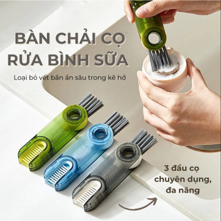 Bàn chải cọ rửa bình nước, vệ sinh ly cốc - Bộ cọ vệ sinh đa năng 3in1 tiện lợi