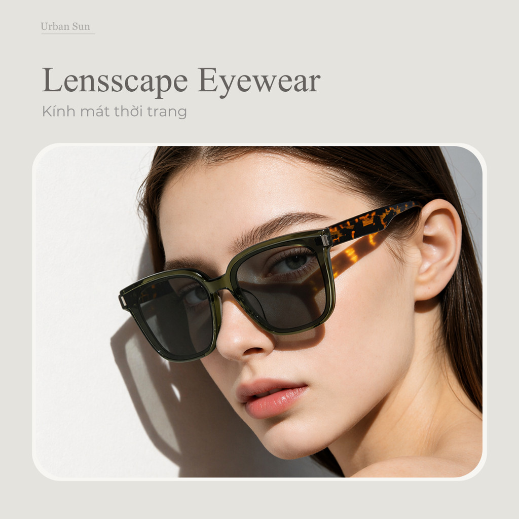 Lensscape Kính mát phân cực dáng vuông bo gọng TR90 tròng PC UV400 dùng khi đi nắng ban ngày