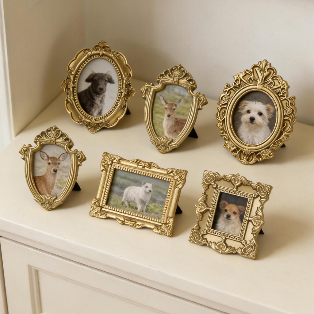 Bộ 5 Mini Vàng Khung Hình Vintage Nhựa Chụp Ảnh Trang Trí Tường Galley Giáng Sinh Hình Hiển Thị Khung Ảnh shopidaevn