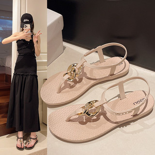 Mùa hè Phong Cách Mới Giày Sandal Đế Bằng Mở Mũi Đi Biển Nữ Nhẹ Chống Trơn Trượt Thiết Kế Tất Cả Trận Đấu Giày Sandal La Mã Cao Cấp