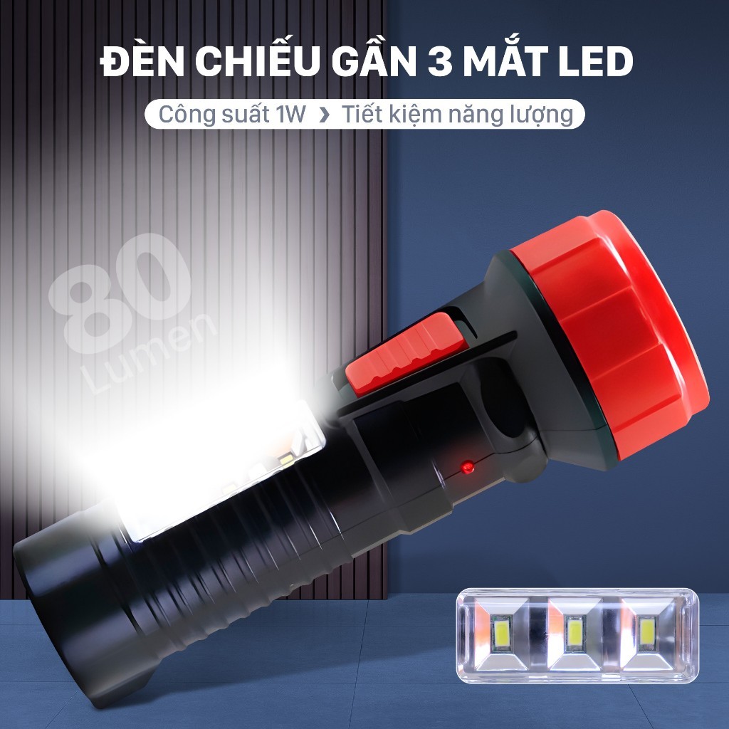 Đèn pin cầm tay, đèn chiếu xa Mỹ Linh, đèn pin sạc điện RF26B tích hợp chân sạc,tiết kiệm năng lượng
