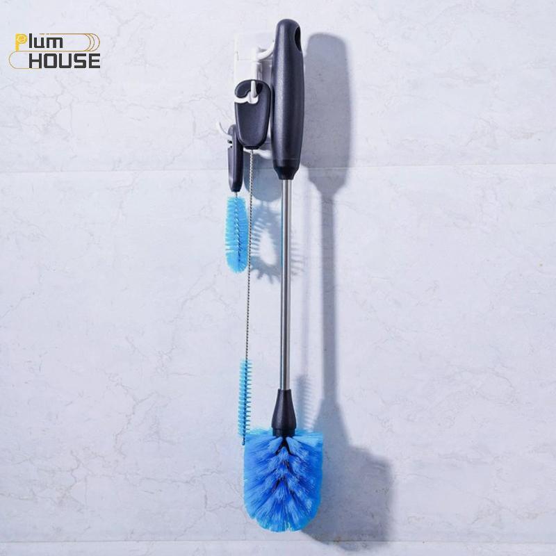 PlumHOUSE Bộ bàn chải bình nước bằng thép không gỉ 3 trong 1 Bàn chải làm sạch Tay cầm dài Chai nước sạch Rửa nhà bếp Dụng cụ chà sàn VN