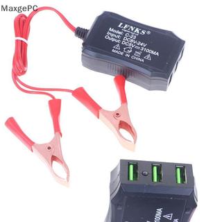 Cod 1pcs 12V 24V để 5V 3USB Port Power Adapter với pin clip để sạc điện thoại di động khẩn cấp USB điện hiệu quả cao mới