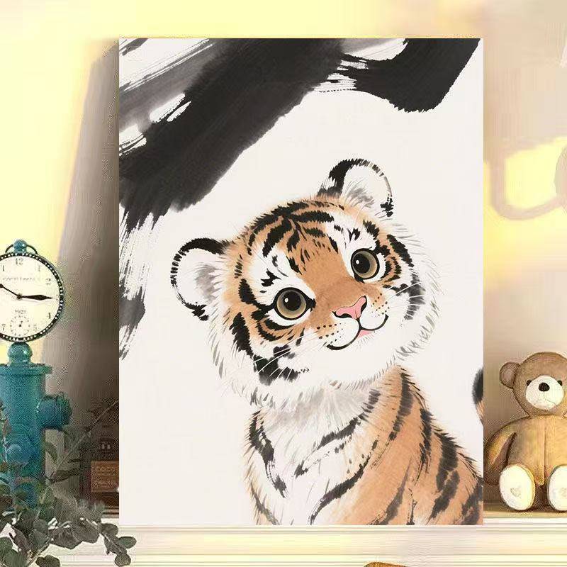 Tranh canvas trang trí phong cách rửa mực siêu dễ thương của loạt động vật như hổ nhỏ, gấu trúc khổng lồ và voi em bé, với sự rung cảm chữa bệnh