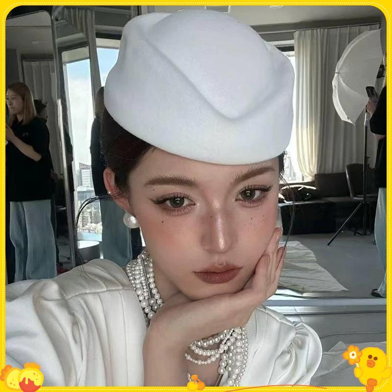 [Gengli] Mũ nồi Mũ hãng hàng không Tiếp viên hàng không Mũ cổ điển Mũ phẳng màu đen Phụ kiện tóc