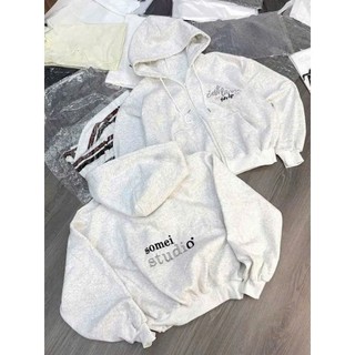 Áo hoodie zip nỉ xám form rộng có mũ unisex thêu chữ C’est La Vie mặc thu đông siêu xinh