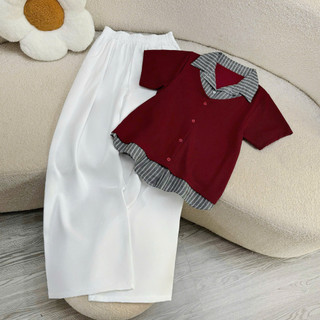 Set Bigsize Nữ Gồm Áo Kiểu Sơ Mi Cổ Đức Thiết Kế Phối Ghile May Liền Mix Quần Suông A338+q558