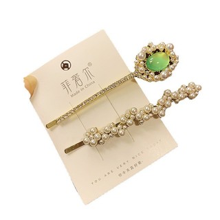 Kẹp Tóc Ngọc Trai và Ngọc Lục Bảo Phong Cách Retro Hàn Quốc, Đơn Giản Cho Cô Gái