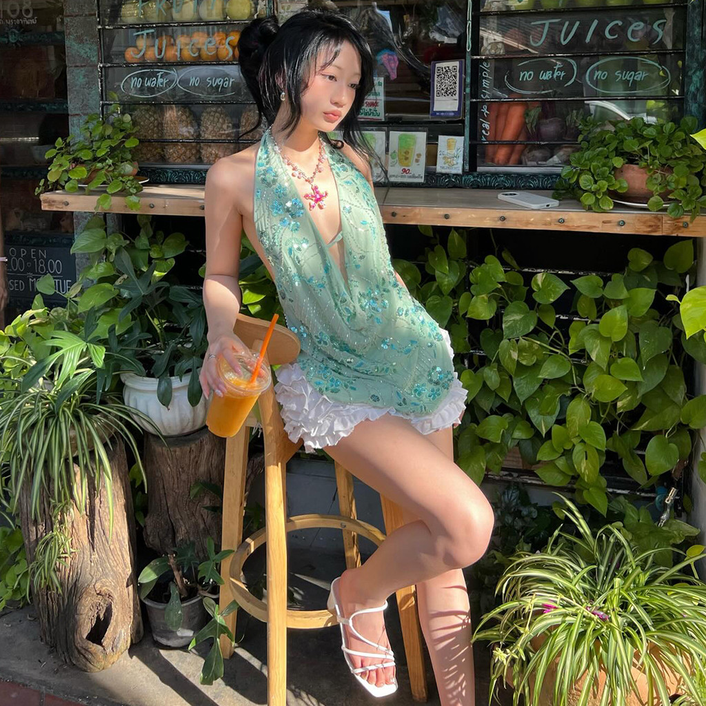 Klalien Áo Vest SequinSexy Cho Nữ, Thiết Kế Trendy Với Chi Tiết Cut-Out và Dây Quai Phía Sau