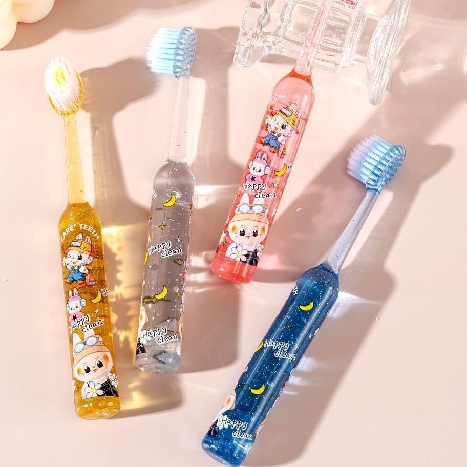 [ Vỉ 4 Chiếc ] Bàn Chải Đánh Răng Trẻ Em Họa Tiết Labubu Ngộ Nghĩnh, Lông Chải Mềm Mại Thích Hợp Cho Trẻ 3-12 Tuổi