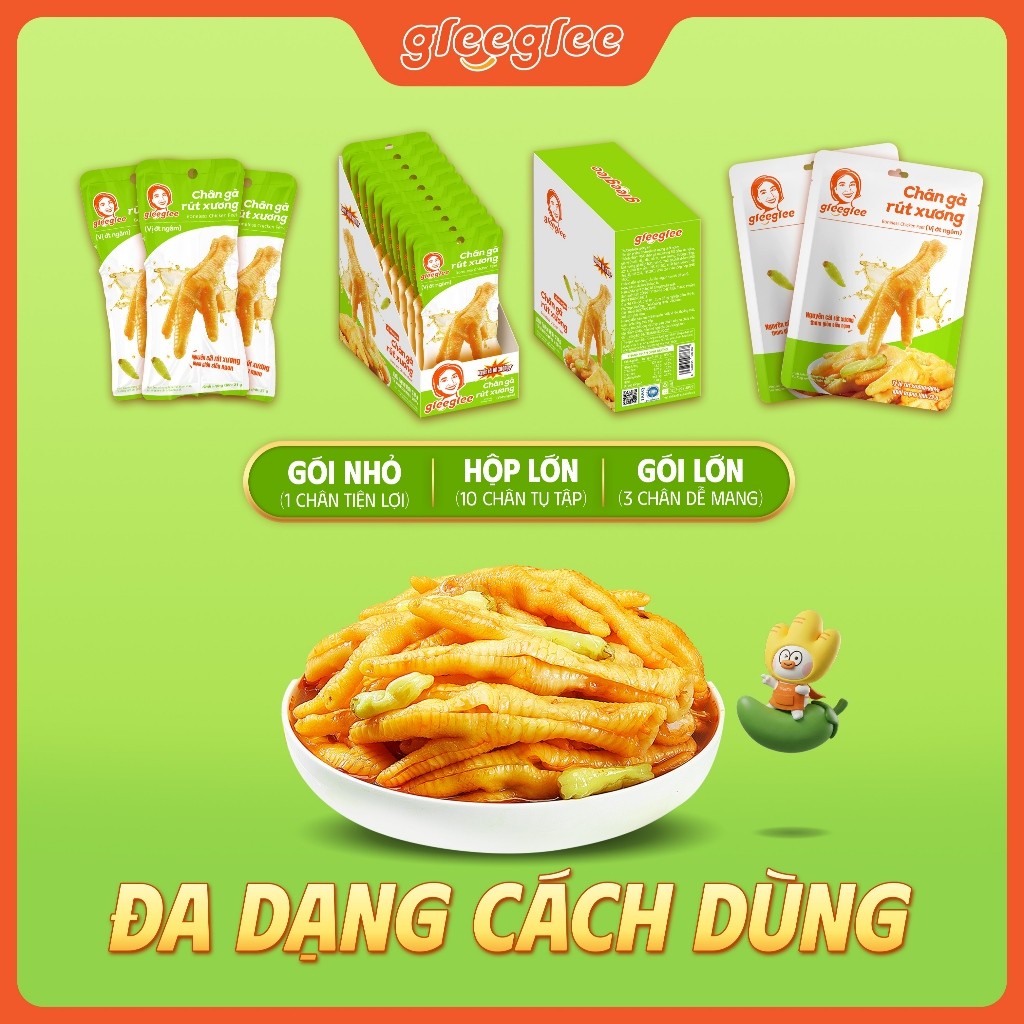 Combo Chân Gà Rút Xương GleeGlee ỚT NGÂM 21g Cay Nồng Sạch Xương >98% Ăn Liền Chuẩn ISO 22000