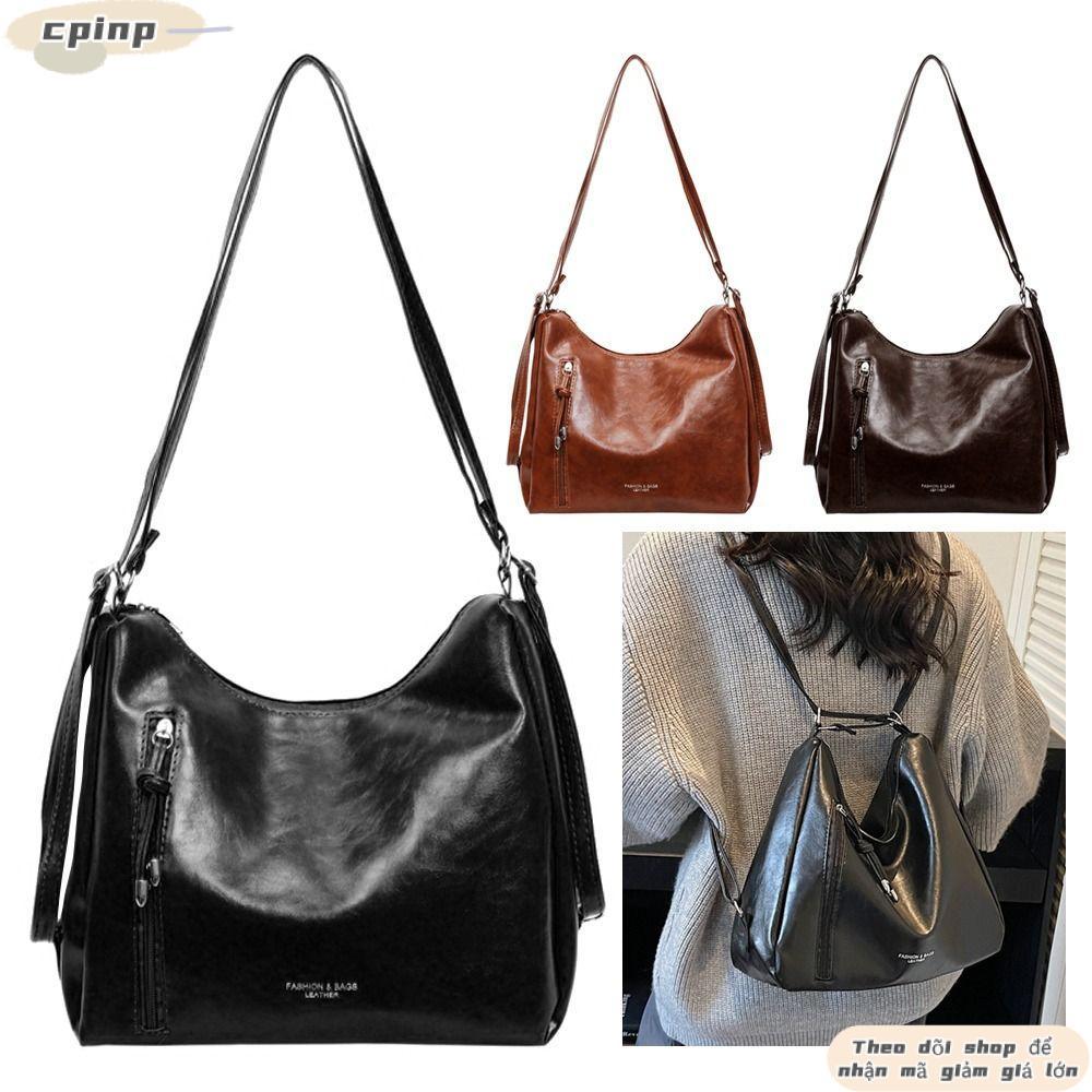 CPINCP 1 Túi Đeo Vai, Túi Tote Dây Kéo Màu Trơn PU, Túi Tính Khí Dung Tích Lớn Thường Ngày Versatil Retro Dành Cho Nữ
