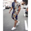 Bộ áo thun và quần short unisex cổ tròn họa tiết 3D, thoáng mát
