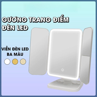 【COD】Gương Để Bàn Trang Điểm Gấp Gọn Tiện Ích Cao Cấp Có Đèn Led 3 Chế Độ Ánh Sáng Có Kèm Dây Sạc
