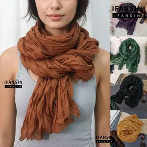 Khăn quàng cổ IFASIN vải lanh cotton, thiết kế xếp ly cổ điển, sang trọng - Phù hợp dùng trong các mùa xuân, thu và đông