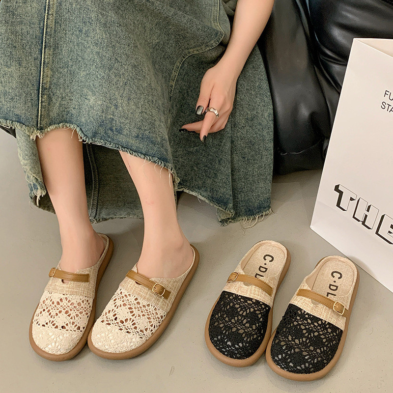Lanh Baotou Nửa Dép Nữ Mùa Hè Ngoài Mặc Phù Hợp Với Giày Sandal Thoáng Khí Dép Slip-On Birkenst