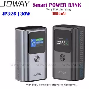 JOWAY JP326 - Pin dự phòng 10.000mAh sạc nhanh 30W nhỏ gọn tích hợp đồng hồ báo thức, cảnh báo nhiệt độ cho Smart phone