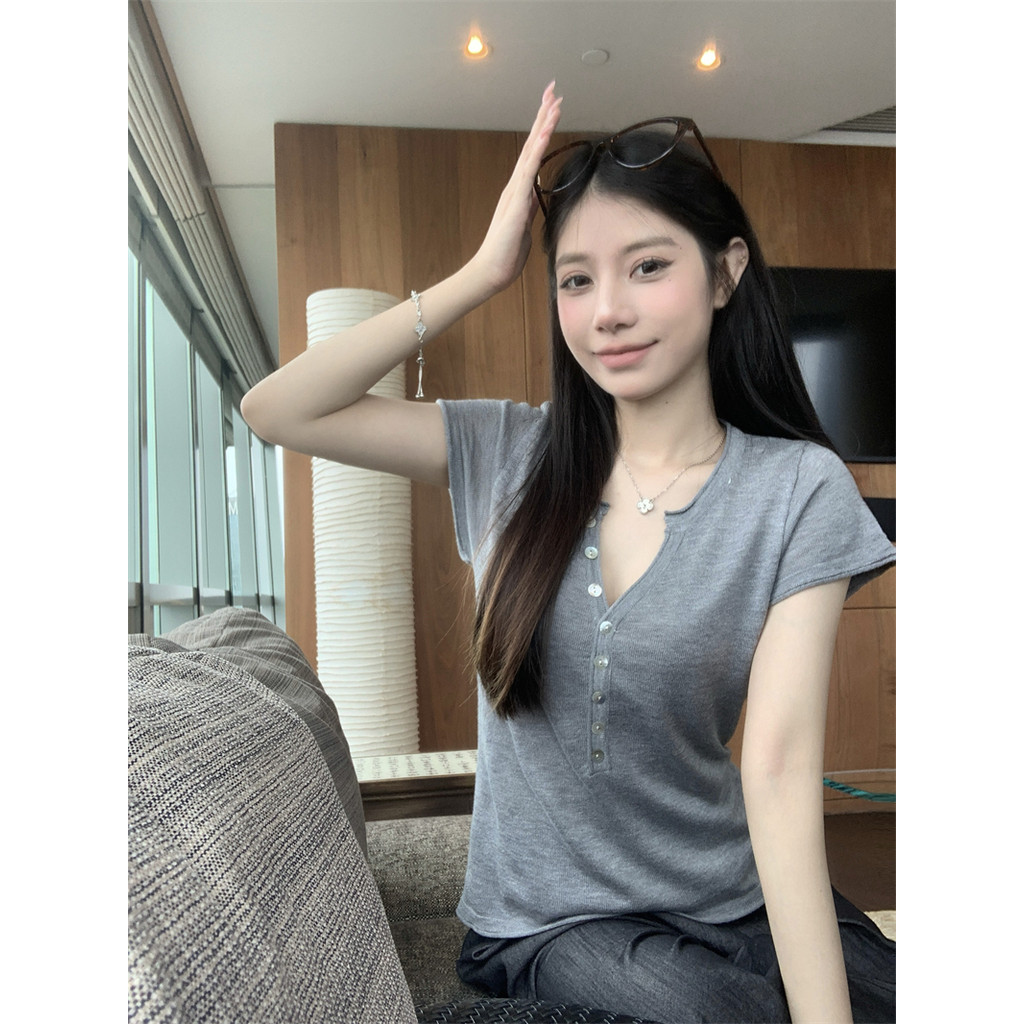 Áo nữ mới mùa hè Quần dệt kim ngắn tay đơn giản đơn giản 260411