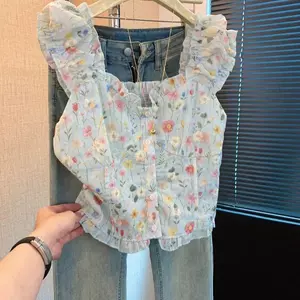 Áo sơ mi nữ ngắn tay cổ vuông họa tiết hoa sang trọng