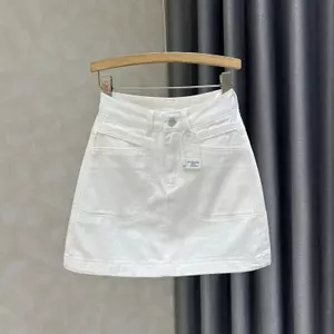 Váy denim eo cao phong cách Hàn Quốc, màu trắng, kiểu dáng chữ A, phù hợp mùa hè