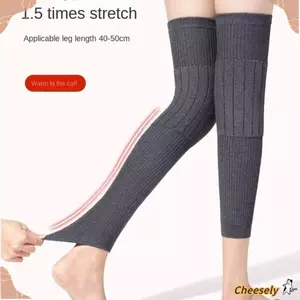 Miếng đệm nẹp đầu gối CHEESELY từ len Cashmere màu đen/xám, giúp làm ấm và bảo vệ đầu gối