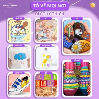 Bút Acrylic Marker 60 Màu Cao Cấp – Bút Vẽ, Tô, Viết Đầu Brush, Dùng Cho Handmade & Thiết Kế