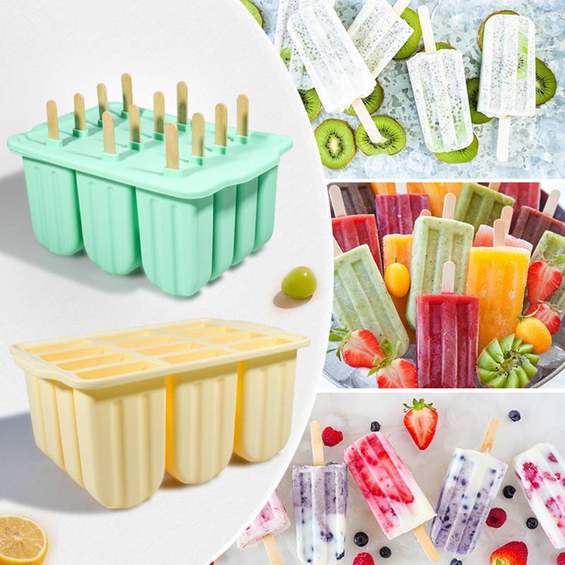 N2HAO 12 Khuôn Làm Kem Liên Tiếp Dễ Dàng Tháo Rời Khay Silicon Popsicle Cho Tủ Đông Tự Chế Đá Có Nắp Nhà Bếp Món Tráng Miệng n