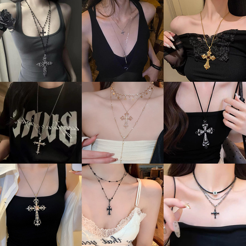 Dây Chuyền Mặt Thập Gothic Phong Cách Cá Tính Nhiều Lớp Phụ Kiện Nữ Thời Thượng Hợp Xu Hướng
