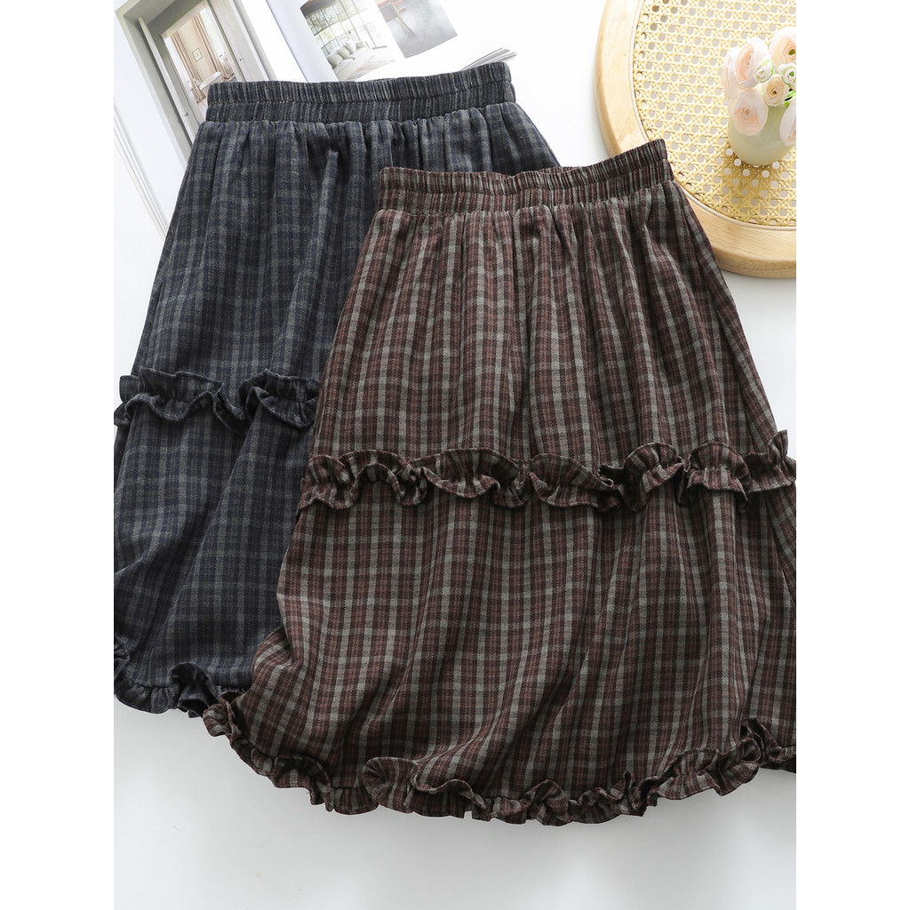Áo sơ mi nữ 100% cotton và váy chữ A cổ điển, viền kẻ sọc, cạp cao