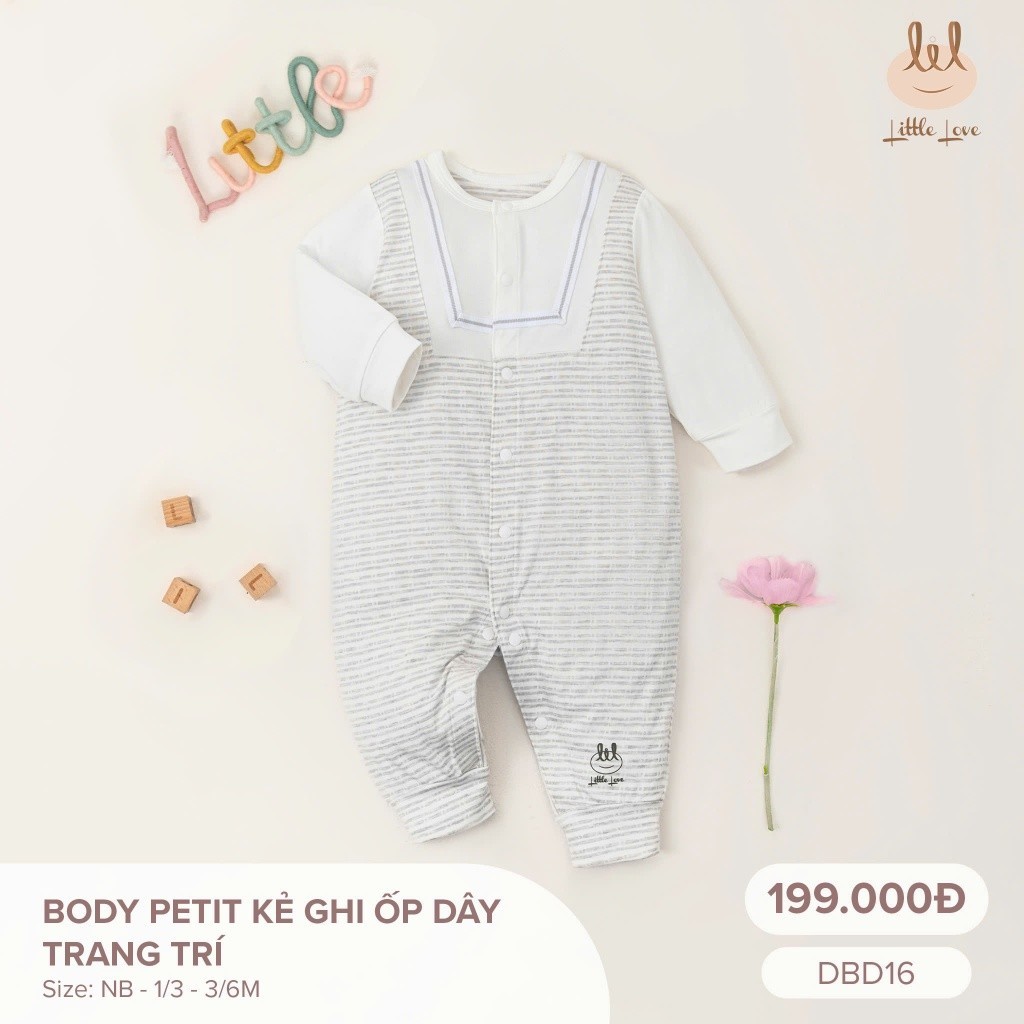Bộ Body sơ sinh Vải petit [ Mềm, mỏng, mát thấm hút co dãn siêu tốt] dành cho bé Lil Little Love (DBD16)