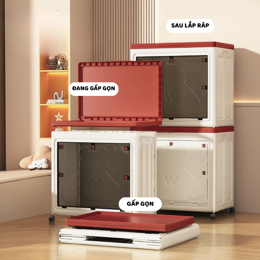 Hộp Nhựa Lớn Đựng Quần Áo ENODA HOME, Thùng Lưu Trữ Quần Áo Gấp Gọn Nắp Lật Cửa Trong Suốt Có Bánh Xe Q432