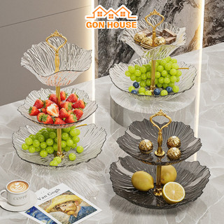 Đĩa Đựng Trái Cây 2-3 Tầng Vân Kim Cương Trong Suốt MAISON, Khay Đựng Bánh Kẹo Mứt Tết Sâu Lòng Decor Tiệc Trà